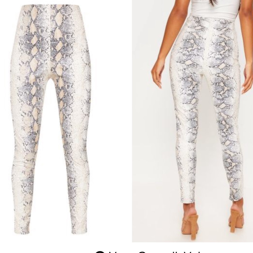 White Snakeskin Faux Leather Skinny Trouser